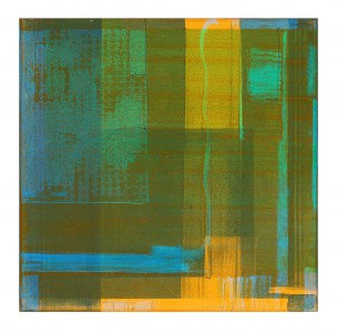 Nebel in Gelb, Bild grün auf blau, Acryl Bleistift LWD, Marius D. Kettler 2019